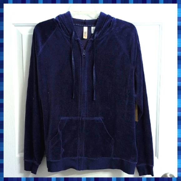 Route 66 Navy Blue Velour Hoodie Full Zip 00s Y2K Sz XL - Picture 1 of 9